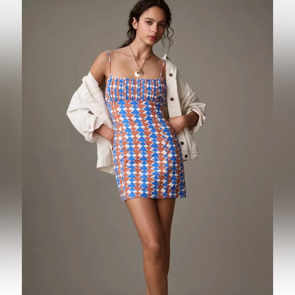 Anthropologie Vibrant Blue and Orange Mini Dress